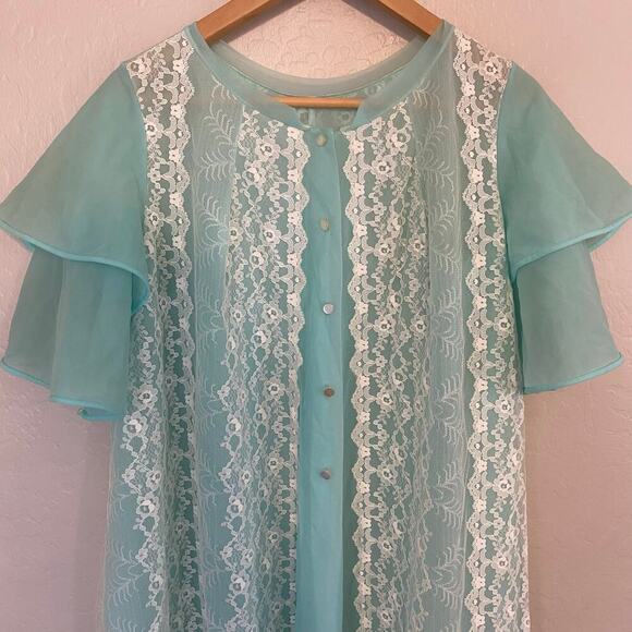 VTG Louis Jean Womens Sz Medium Nightgown Lingerie Robe Lace Blue Prairie Nighty - Picture 3 of 7
